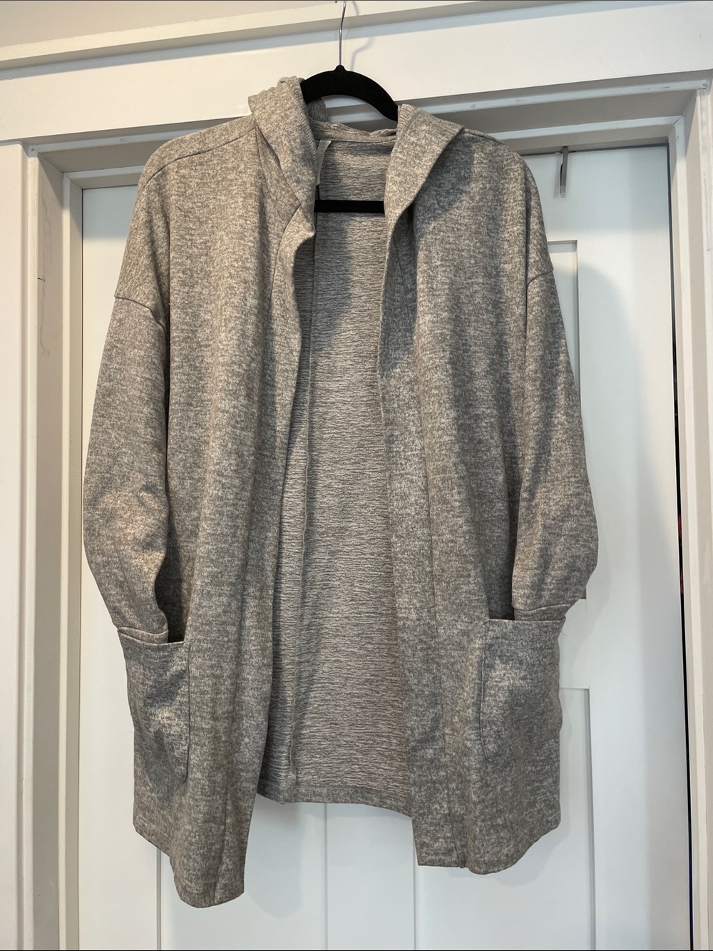 Lularoe cozy Mackenzie women’s heathered Gray Open-Front Hooded Cardigan - size
